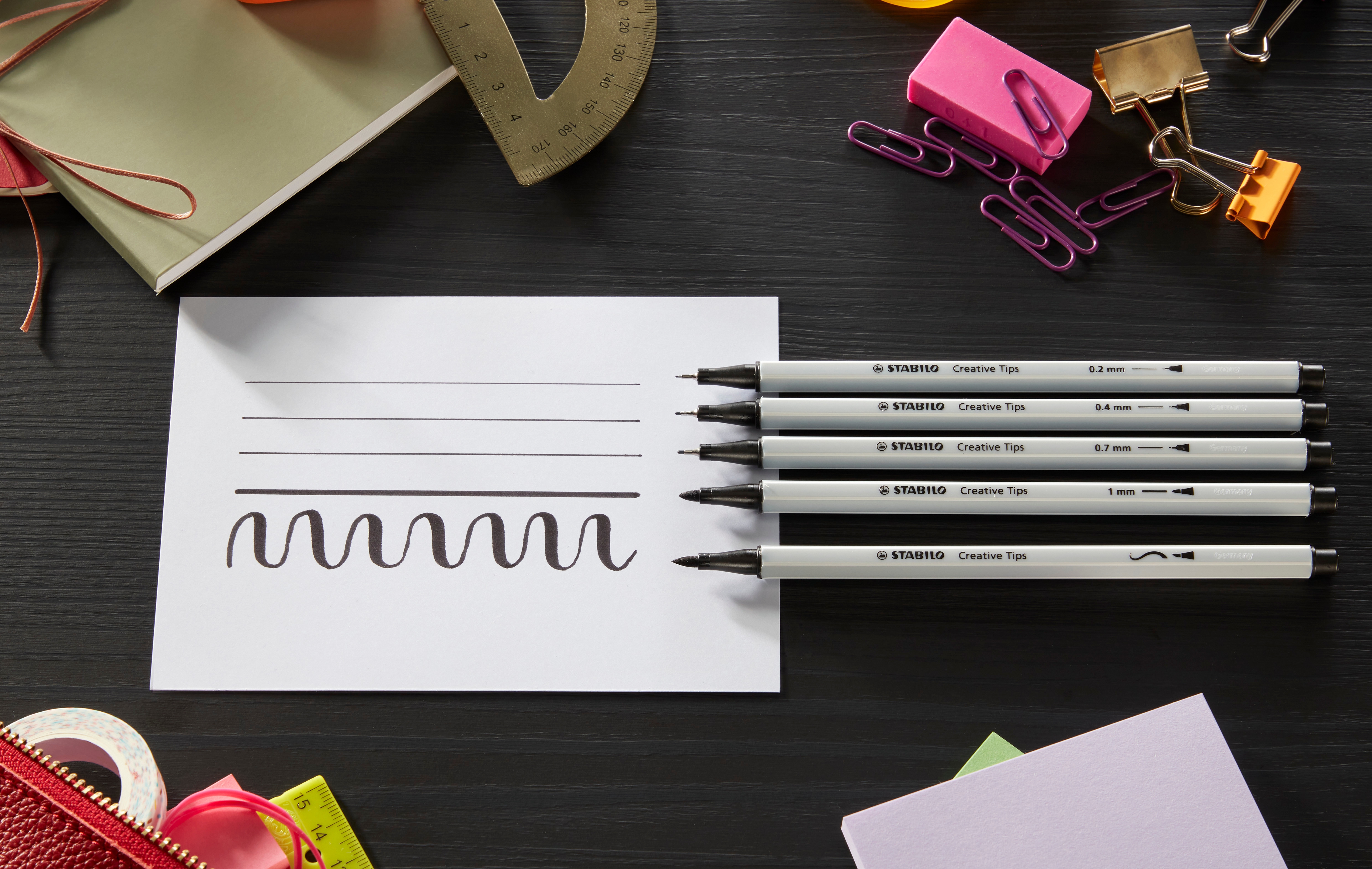 5 feutres STABILO Creative Tips ARTY noir. 5 pointes feutres de différents tracés, d'extra fin à plus épais